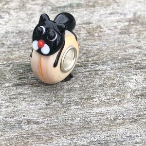 𝅺💎 Cat charm handprinted Murano glass charm. Kitty 🐈‍⬛ for Pandora bracelet